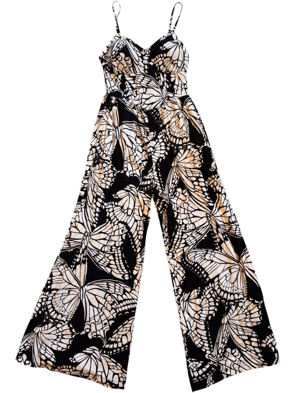 Jolie & Joy Medium Black White Butterfly Jumpsuit Wide Leg Palazzo Boho